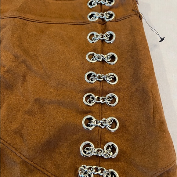 AVEC LES FILLES New Small Leather Zip-Up Chain Wrap Mini Skirt Small Retro suede - Picture 9 of 10